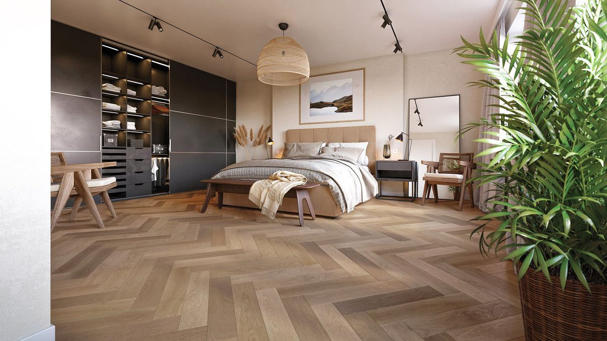 Herringbone Abbey Oak Smoked White Brushed Matt Varnished 120mm 18mm ...